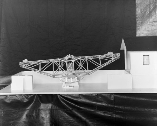 Model of the 50-foot interferometer, and building, at Mount Wilson Observatory