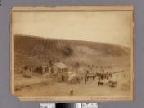 Men, women and children with horses and cows on a farm, Los Angeles