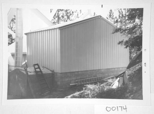 Construction of the computer room addition at the base of the 150-foot tower telescope, Mount Wilson Observatory