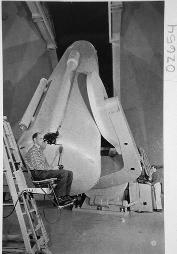 William Baum at the guidescope of the 48-inch Schmidt camera, Palomar Observatory