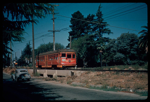 Pacific Electric Railway car on Circle Drive, on the Van Nuys line