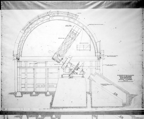 Technical drawing of the 60-inch telescope, its dome and pier