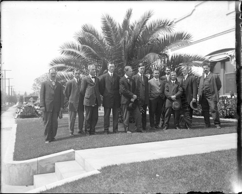 Group photograph of eleven men, possibly employees of Mount Wilson Observatory Pasadena laboratory