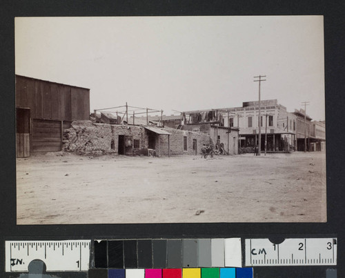 Ruins of an adobe structure in a western town