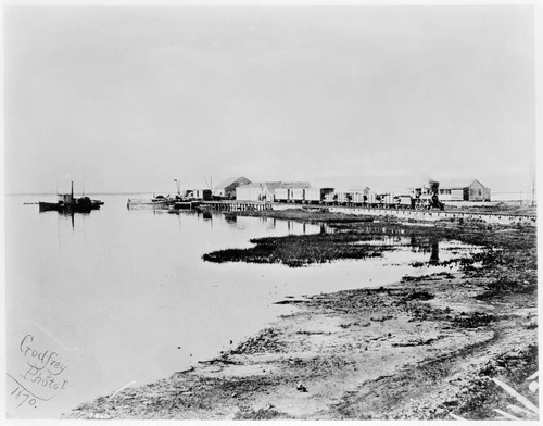 Wilmington Railroad wharf, L.A. and San Pedro Railroad. 1870