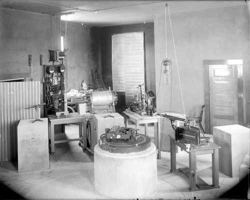 Interior view of a room at Mount Wilson Observatory's physical laboratory, Pasadena