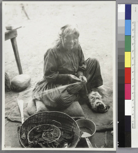 Yokut Indian woman making basket