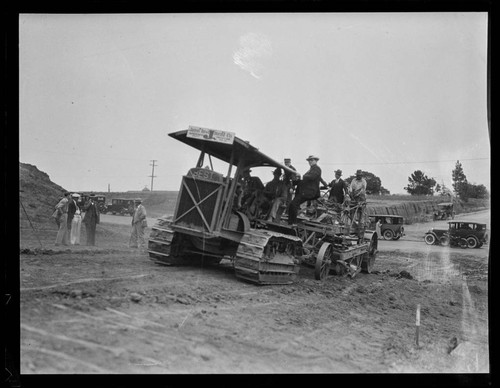 California Governor James Rolph visiting a road construction site, Santa Monica