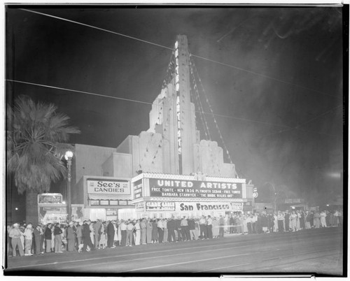 United Artists Theatre free car giveaway, 606 East Colorado, Pasadena. 1936