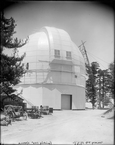 Painting the 100-inch telescope observatory dome, Mount Wilson Observatory