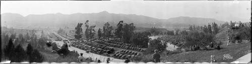 Rose Bowl Stadium and parked automobiles, Pasadena. January 1, 1926