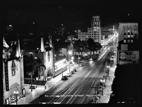 Hollywood Boulevard at night, Hollywood, Cal