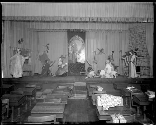 Dress rehearsal for a Christmas pageant, Polytechnic Elementary School, 1030 East California, Pasadena. December 21, 1937