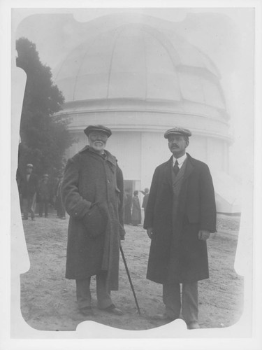 Andrew Carnegie and George Ellery Hale outside the 60-inch telescope dome, Mount Wilson Observatory