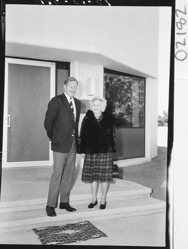 George Hale and Margaret Hale Scherer standing outside the Oscar G. Mayer memorial building, Palomar Observatory