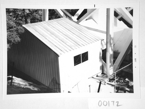 Construction of a computer room addition at the base of the 150-foot tower telescope, Mount Wilson Observatory