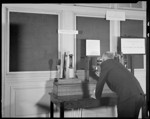 Roscoe F. Sanford at astronomical display, Mount Wilson Observatory