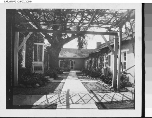 Exterior view of patio courtyard area of the Beale ranch house