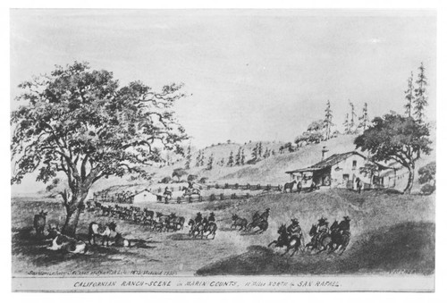 Spanish ranch scene, originally sketched by Vischer