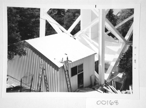 Construction of a computer room addition at the base of the 150-foot tower telescope, Mount Wilson Observatory