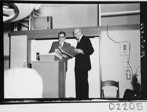 Harold Brown and Oscar G. Mayer, Jr., at the dedication of the 60-inch telescope, Palomar Observatory