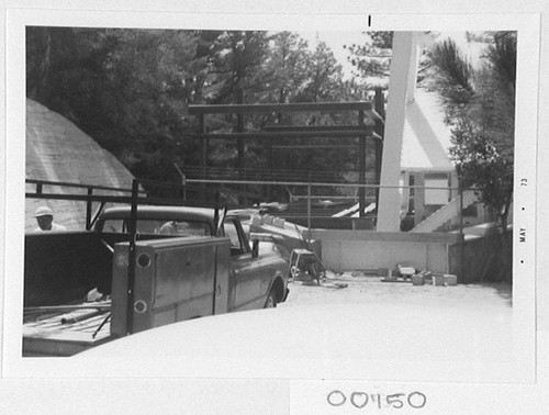 Construction site of a computer room addition at the base of the 150-foot tower telescope, Mount Wilson Observatory