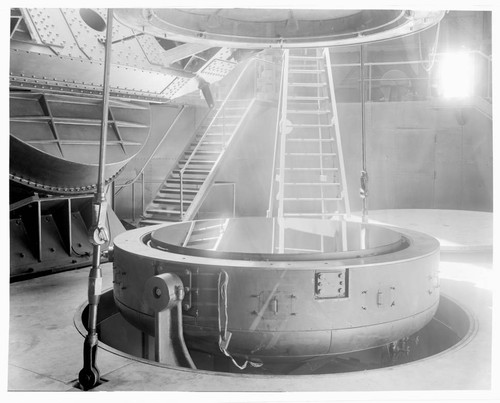 Mirror for the Hooker 100-inch reflecting telescope, in its cell, Mount Wilson Observatory