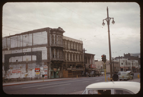 Main Street at the 101 Freeway. Grand Central Hotel being wrecked