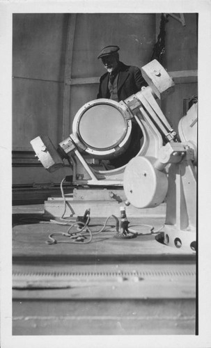 Ferdinand Ellerman at the coelostat on top of the 150-foot tower telescope, Mount Wilson Observatory