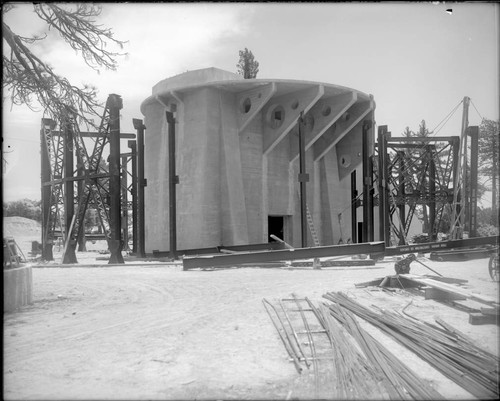 Completed foundation pier for the 100-inch telescope building, Mount Wilson Observatory