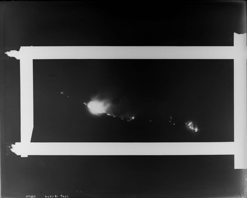 Night photograph of a forest fire in the west fork of the San Gabriel River