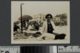 Unidentified people on the beach in front of the Santa Monica Athletic Club