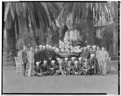 Navy football team at the Vista Del Arroyo Hotel, 125 South Grand, Pasadena. 1925