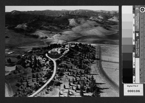 Aerial view of Milflores, Spanish-style home of Harrison Gray Otis