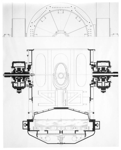 Engineering drawing showing assembly of the Hooker 100-inch reflecting telescope, at Mount Wilson Observatory