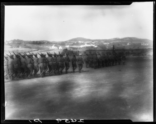 U.C.L.A. student officers' drill, first drill on opening, Westwood