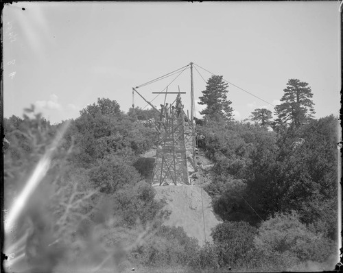 Construction of stone pier for the Snow telescope, Mount Wilson Observatory