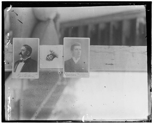 Three photographs attached to a wooden board