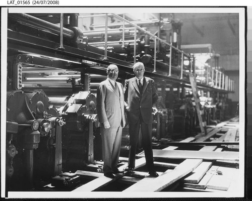 Harry Chandler with Eugene Meyer in the Times pressroom