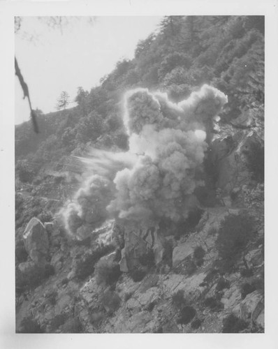 Blasting the hillside for road construction, Mount Wilson