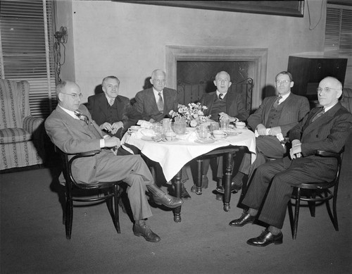 Harold Babcock's retirement dinner: Ralph Wilson, Gustaf Stromberg, Roscoe Sanford, Walter Baade, Paul Merrill and Elmer Prall