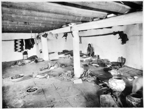 Interior of Zuni house showing extensive use of pottery