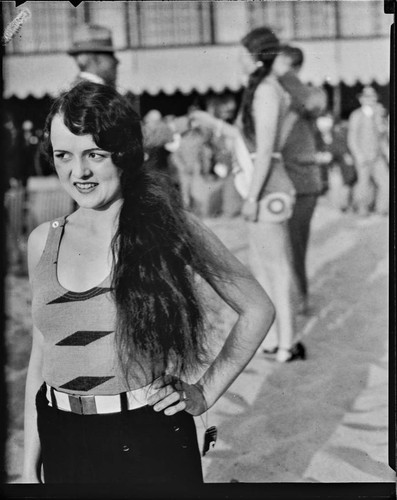 Close-up of contestant of Deauville Club Beauty Show, Santa Monica