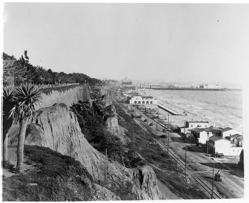 Santa Monica coastline, with houses and buildings on beach