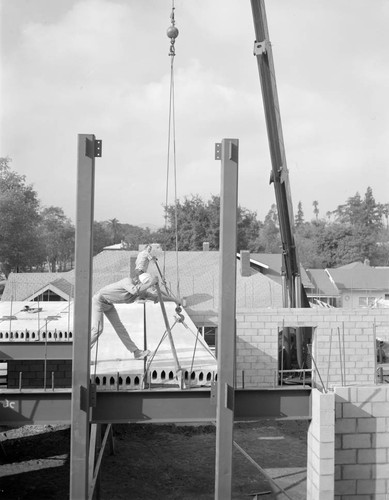 Construction of the second story of the new wing of Mount Wilson Observatory's office building, Pasadena