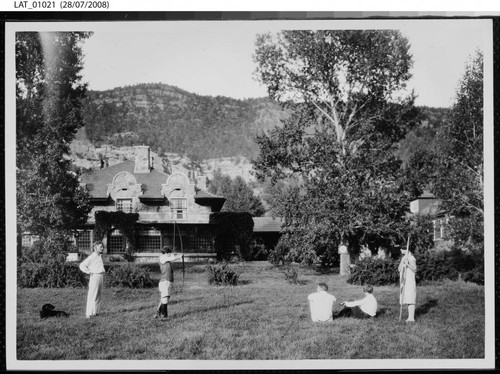 Archery on the lawn at a lodge at Vermejo Ranch