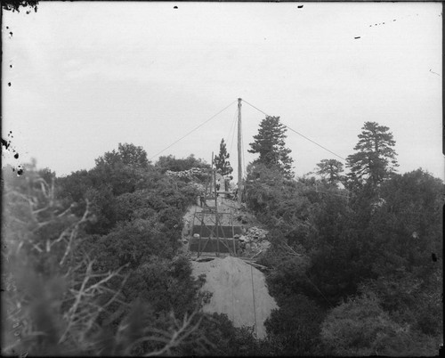 Early construction of the Snow telescope pier, Mount Wilson Observatory