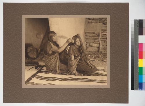 Hopi Mother and Daughter, Hair Dressing, Oraibi, Arizona