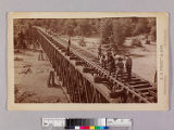 Men at work on trestle bridge crossing Arroyo Seco