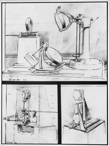 Drawings of optical parts of a spectrohelioscope, drawings by Russell W. Porter